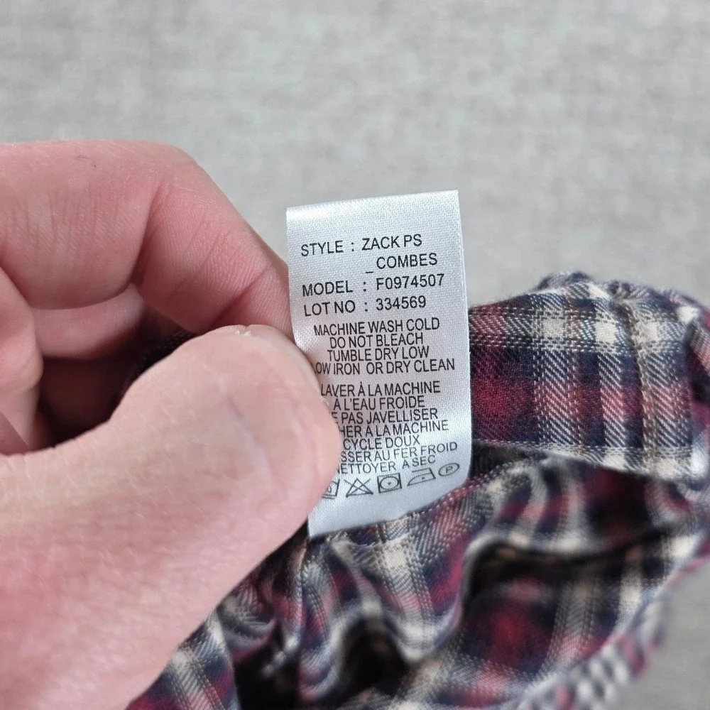 Theory‎ Zack PS Plaid Flannel Button Down Shirt Mens Large Red Blue